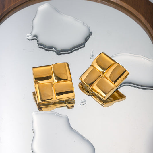 Stainless Steel 18K Gold-Plated Square Stud Earrings Gold One Size