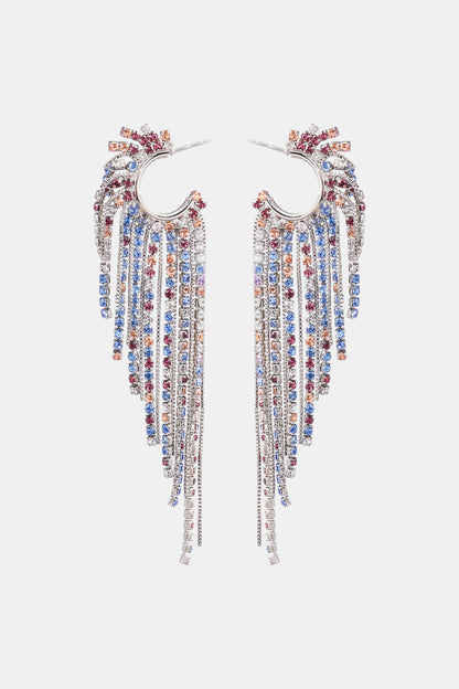 Fringed Rhinestone Zinc Alloy Dangle Earrings Multicolor One Size