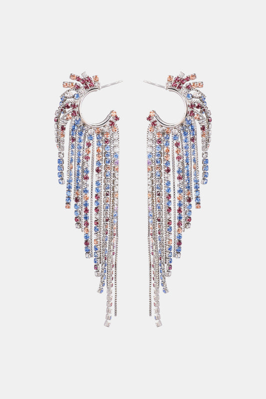 Fringed Rhinestone Zinc Alloy Dangle Earrings Multicolor One Size