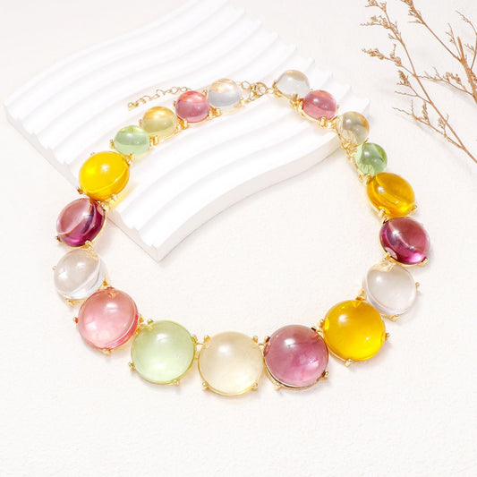 Alloy & Round Rhinestone Necklace Multicolor One Size