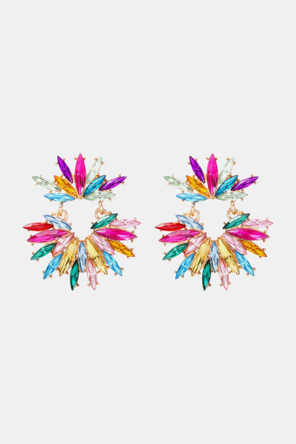 Flower Shape Glass Stone Dangle Earrings Multicolor One Size