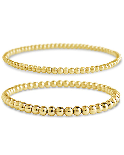 Sterling Silver Beaded Stretch Bracelet Sets Gold 2 Pc Set: 3mm 4mm