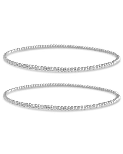 Sterling Silver Beaded Stretch Bracelet Sets