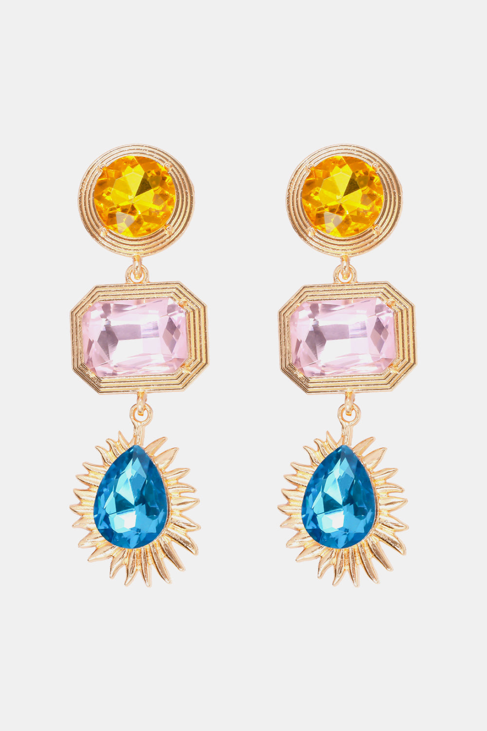 Geometrical Shape Zinc Alloy Frame Glass Dangle Earrings Multicolor One Size