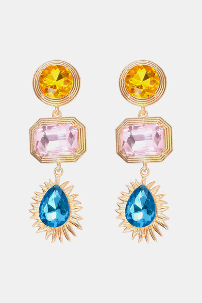 Geometrical Shape Zinc Alloy Frame Glass Dangle Earrings Multicolor One Size