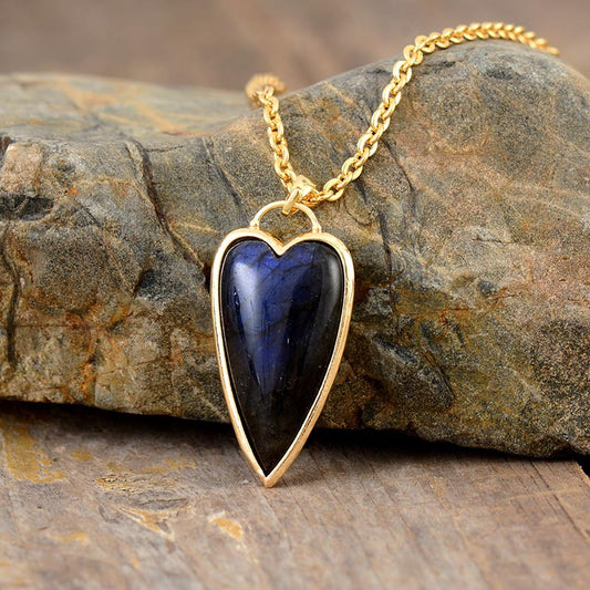 Copper Labradorite Heart Shape Necklace Gold One Size