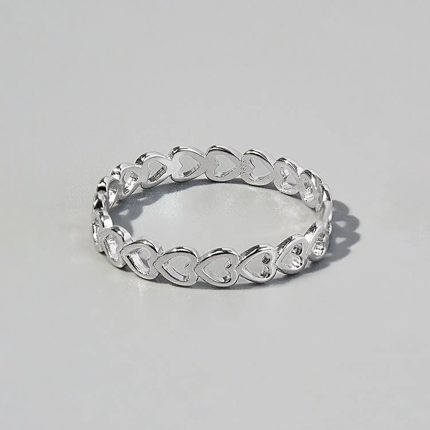 925 Sterling Silver Heart Link Ring Silver