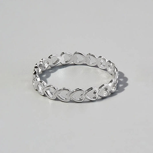 925 Sterling Silver Heart Link Ring Silver