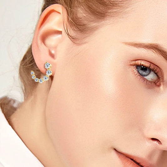 925 Sterling Silver Inlaid Moissanite Stud Earrings Gold One Size