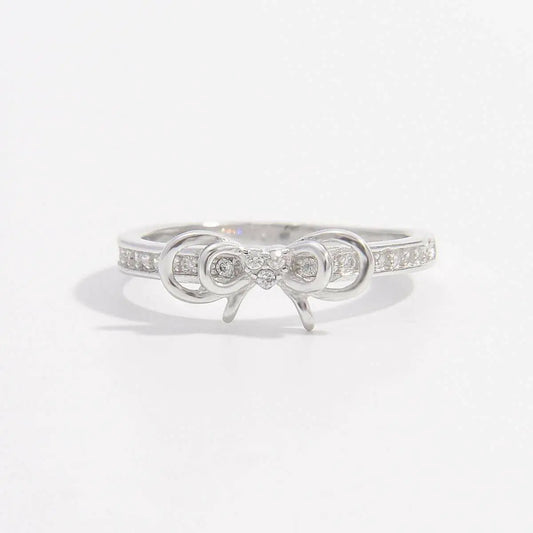925 Sterling Silver Inlaid Zircon Bow Ring Silver