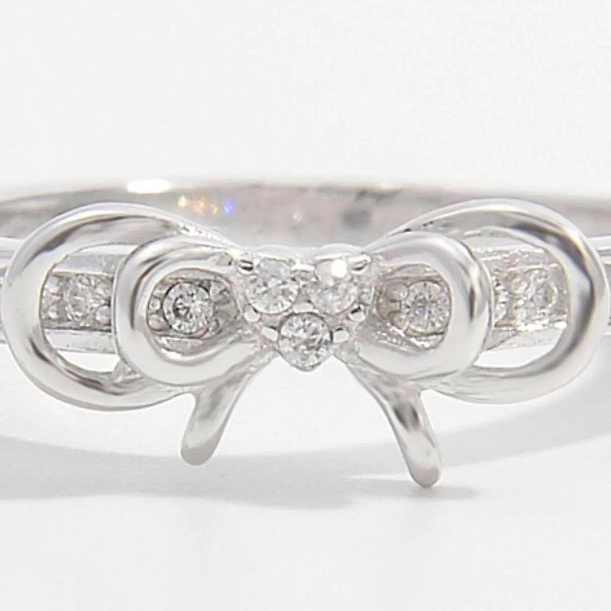 925 Sterling Silver Inlaid Zircon Bow Ring