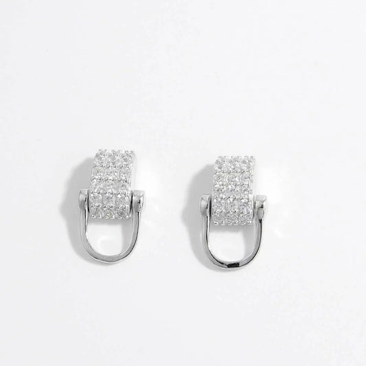 925 Sterling Silver Inlaid Zircon Earrings Silver One Size
