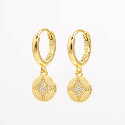 925 Sterling Silver Inlaid Zircon Earrings Gold One Size