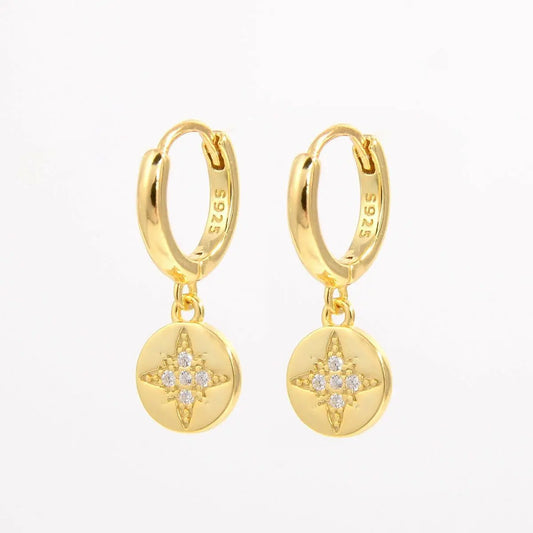 925 Sterling Silver Inlaid Zircon Earrings Gold One Size