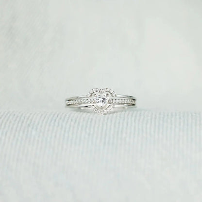 925 Sterling Silver Inlaid Zircon Heart Ring Silver