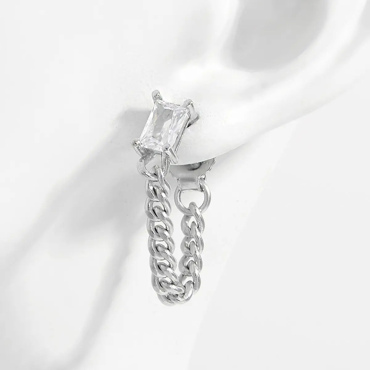 925 Sterling Silver Zircon Chain Earrings Silver One Size