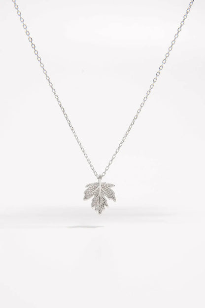 925 Sterling Silver Zircon Maple Leaf Necklace Silver One Size
