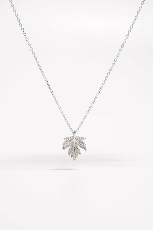 925 Sterling Silver Zircon Maple Leaf Necklace Silver One Size