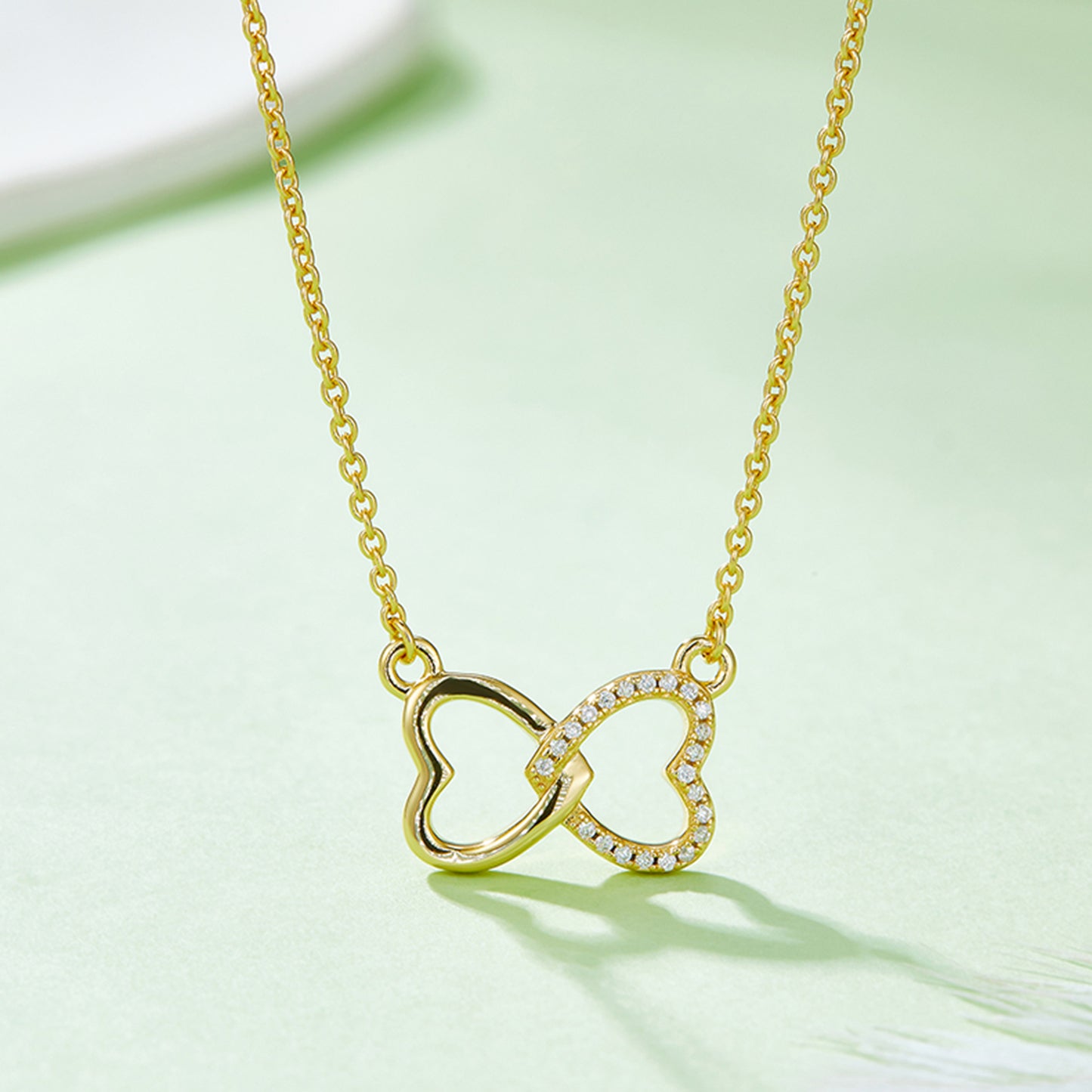 Moissanite 925 Sterling Silver Heart Bow Necklace Gold One Size