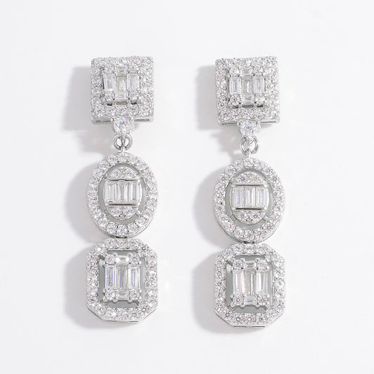 925 Sterling Silver Inlaid Zircon Earrings Silver One Size