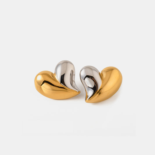Heart Shape Stainless Steel Stud Earrings Gold One Size