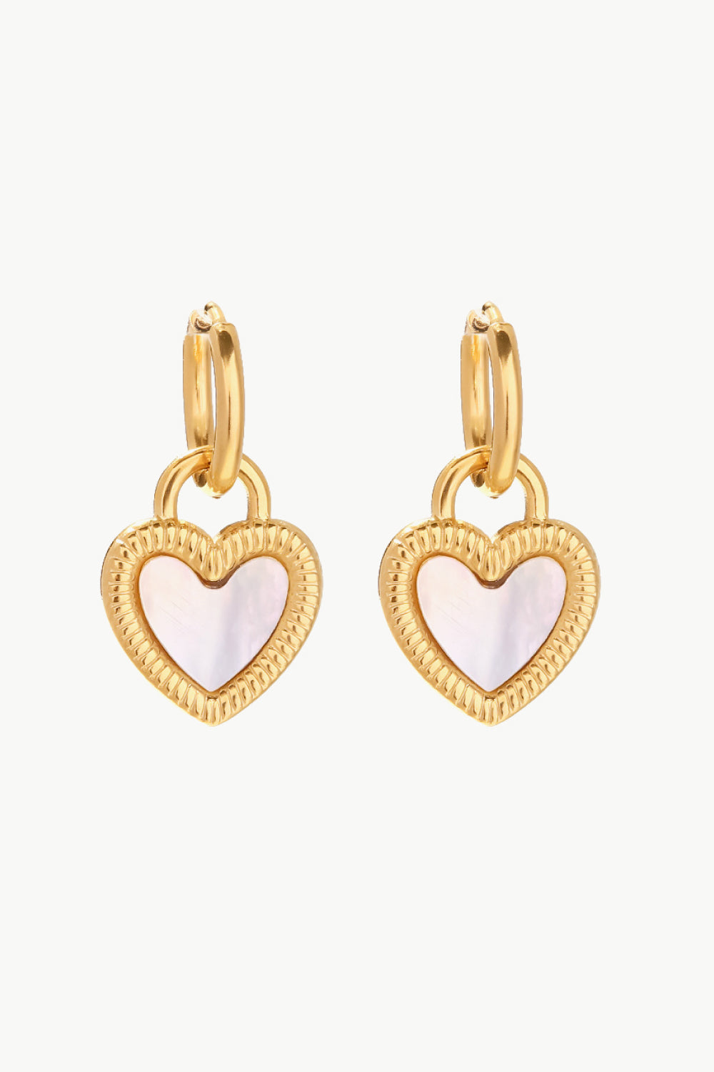 Inlaid Shell Heart Drop Earrings Gold One Size