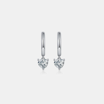 1 Carat Moissanite 925 Sterling Silver Heart Earrings Silver One Size