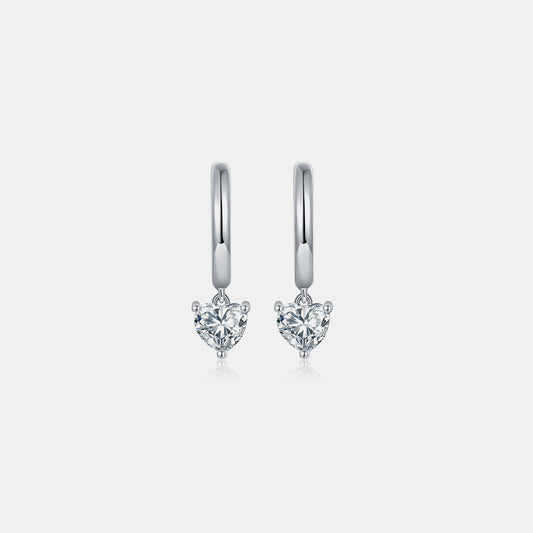 1 Carat Moissanite 925 Sterling Silver Heart Earrings Silver One Size
