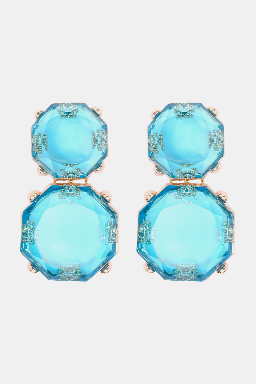 Geometrical Shape Zinc Alloy Frame Dangle Earrings Light Blue One Size