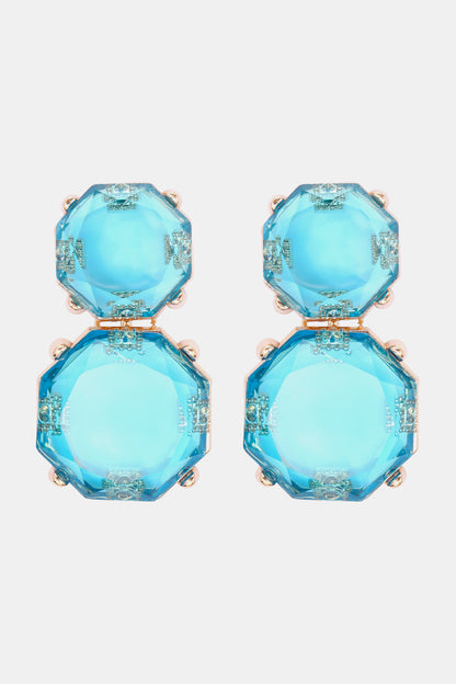 Geometrical Shape Zinc Alloy Frame Dangle Earrings Light Blue One Size
