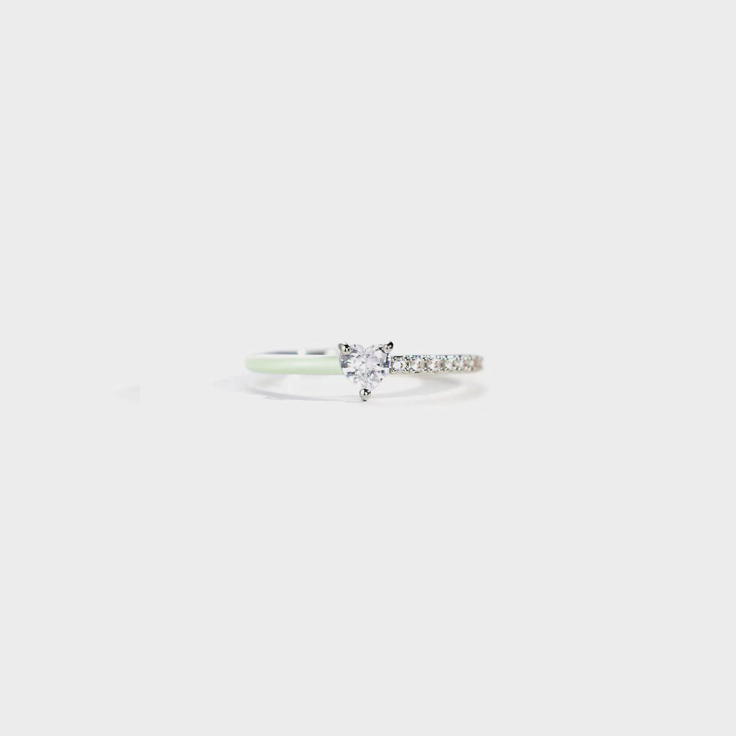 Heart Shape Inlaid Zircon Enamel Ring Light Green