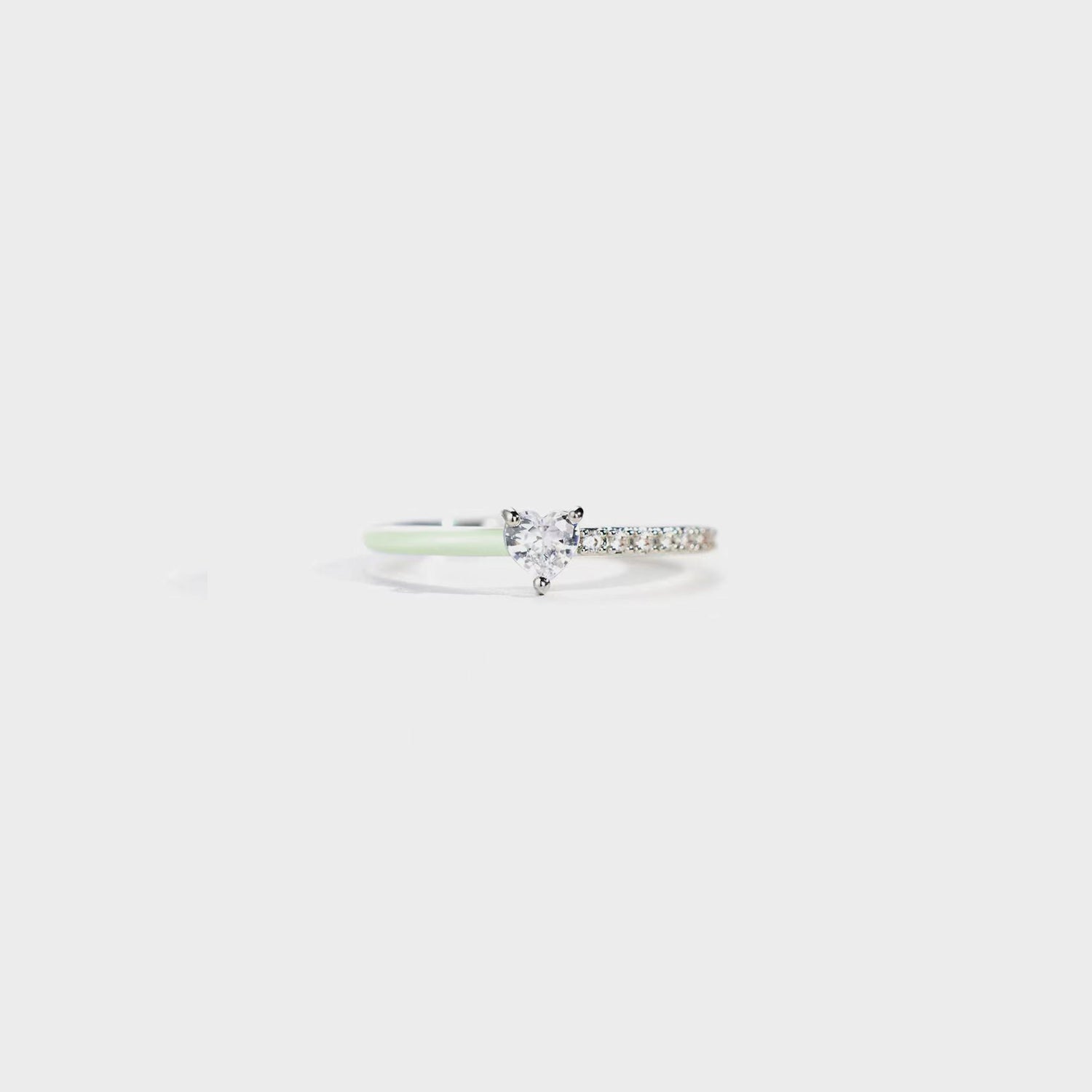 Heart Shape Inlaid Zircon Enamel Ring Light Green