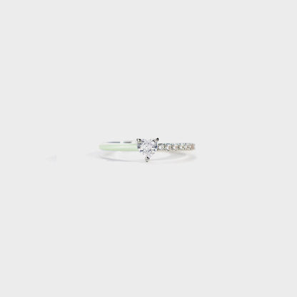 Heart Shape Inlaid Zircon Enamel Ring Light Green