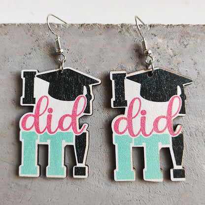 School Theme Wooden Dangle Earrings Style D One Size