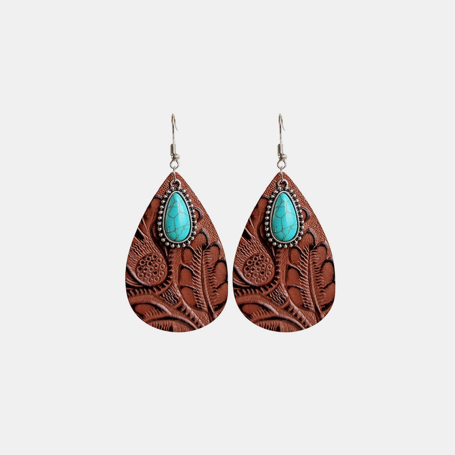 Artificial Turquoise Teardrop Earrings Brown One Size