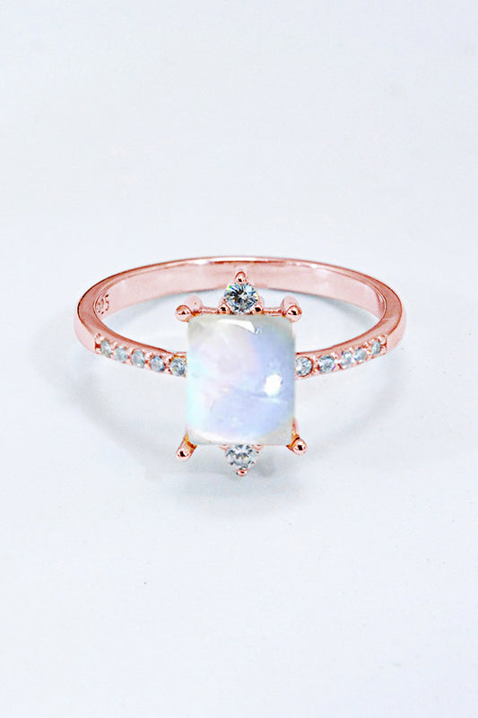 925 Sterling Silver Square Moonstone Ring Rose Gold