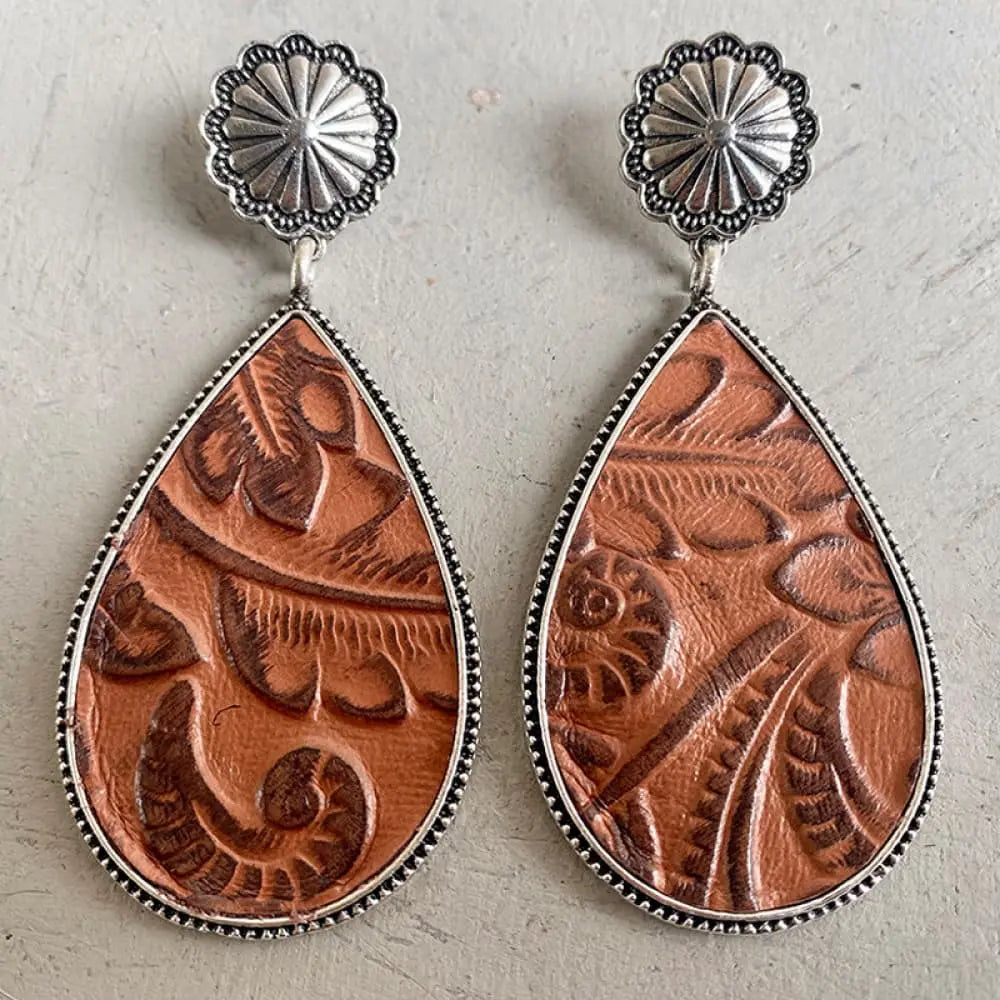 Alloy Teardrop Earrings Brown One Size