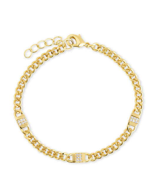 Amalia CZ Mixed Link Bracelet Gold