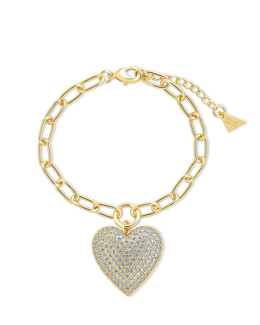 Disco Heart CZ Statement Bracelet Gold
