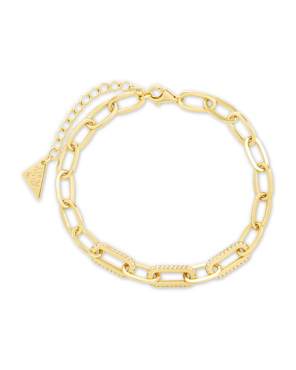 Sterling Silver Hallie CZ Paperclip Chain Bracelet Gold