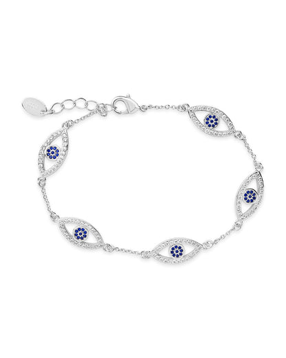 Evil Eye Bracelet with CZ Silver Blue