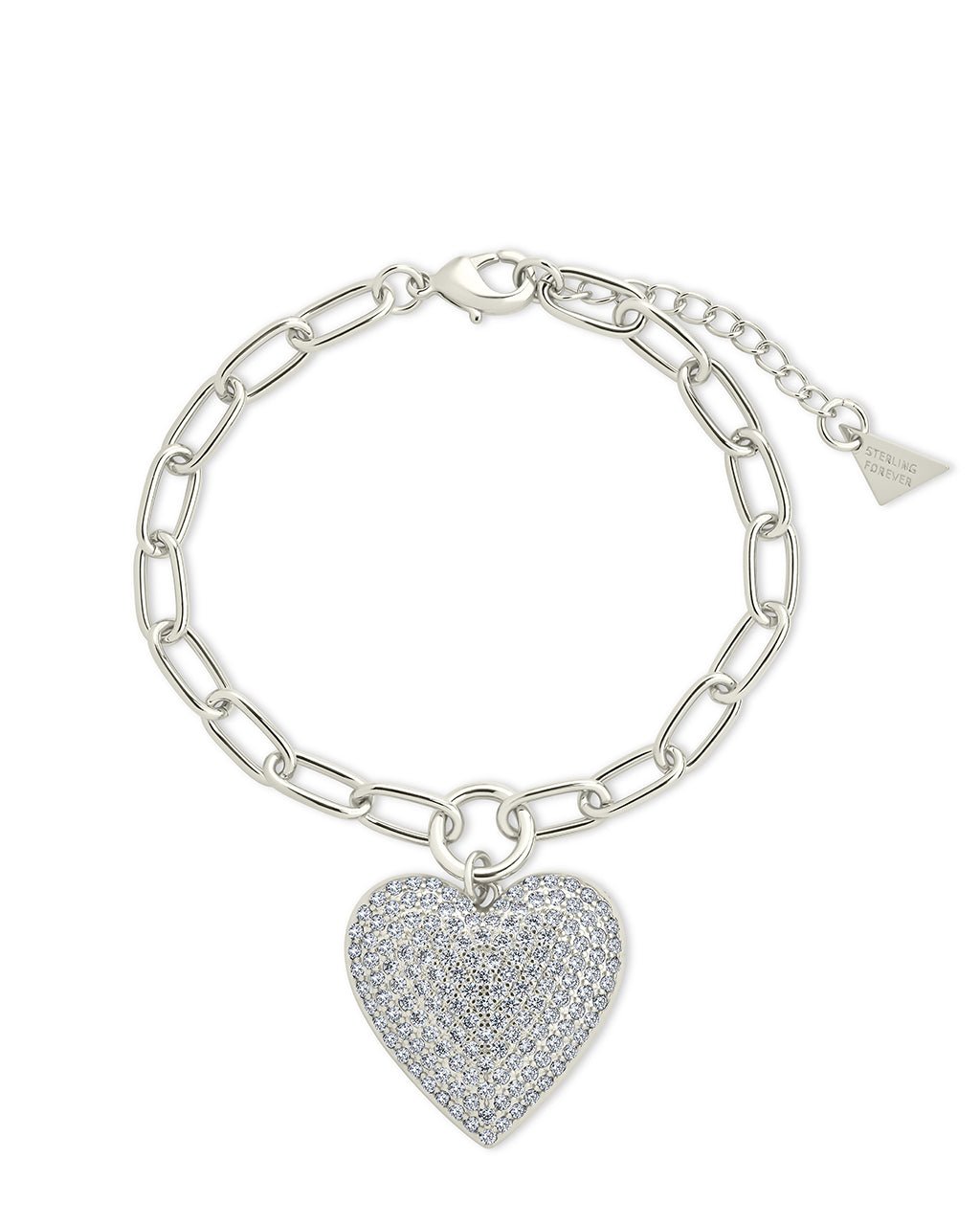 Disco Heart CZ Statement Bracelet Silver
