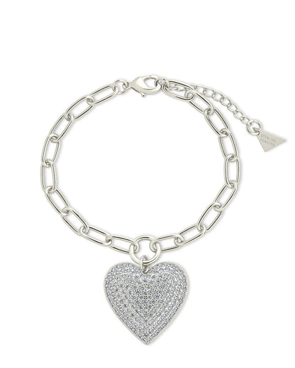 Disco Heart CZ Statement Bracelet Silver