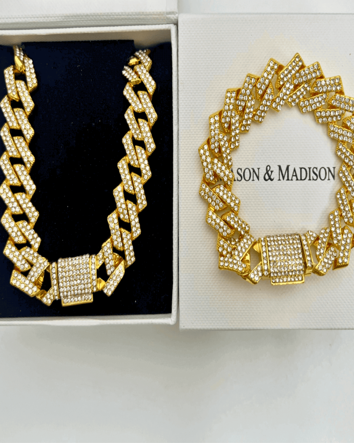 Best Trending Trendy Gold Diamond Chain Necklace Bracelet Bundle Set Jewelry Gift on Sale for Women, Lady, Mother, Wife 18K Yellow Gold