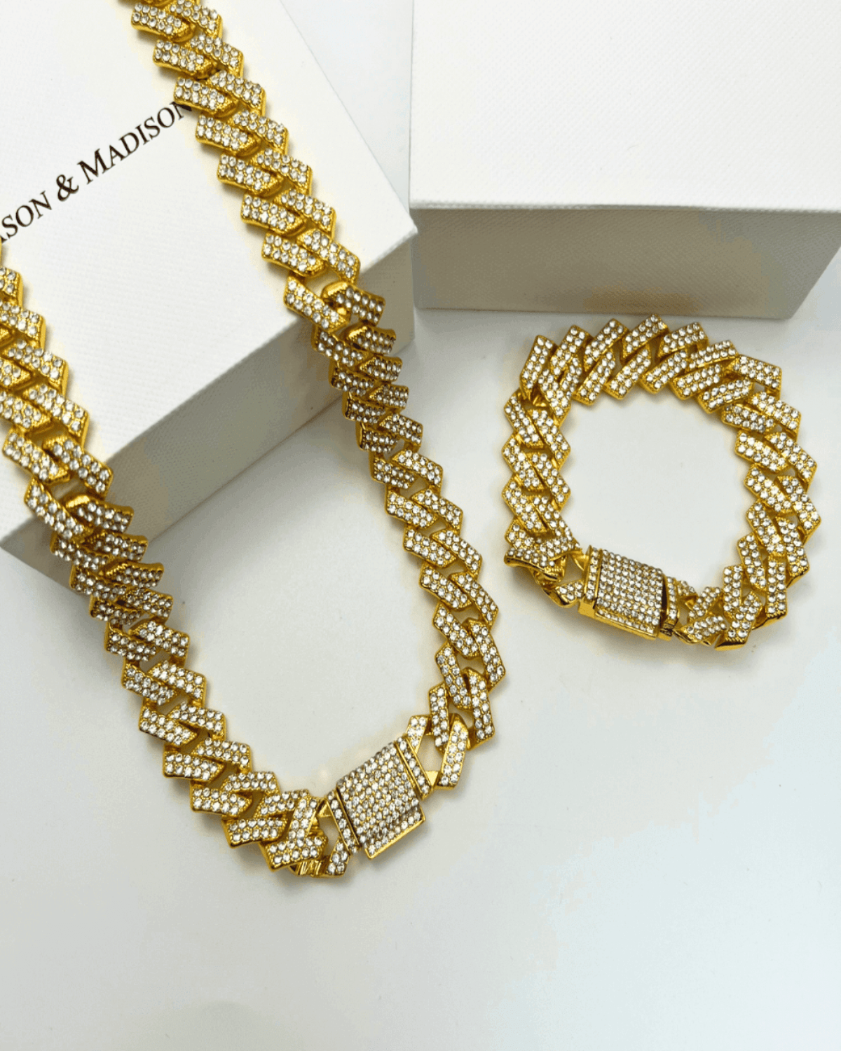 Best Trending Trendy Gold Diamond Chain Necklace Bracelet Bundle Set Jewelry Gift on Sale for Women, Lady, Mother, Wife