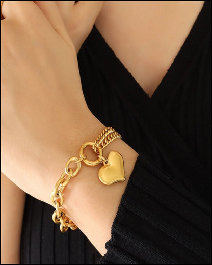 Best Trending Trendy Gold Heart Necklace Bracelet Jewelry Bundle Set Jewelry Gift on Sale for Women, Lady, Mother, Wife