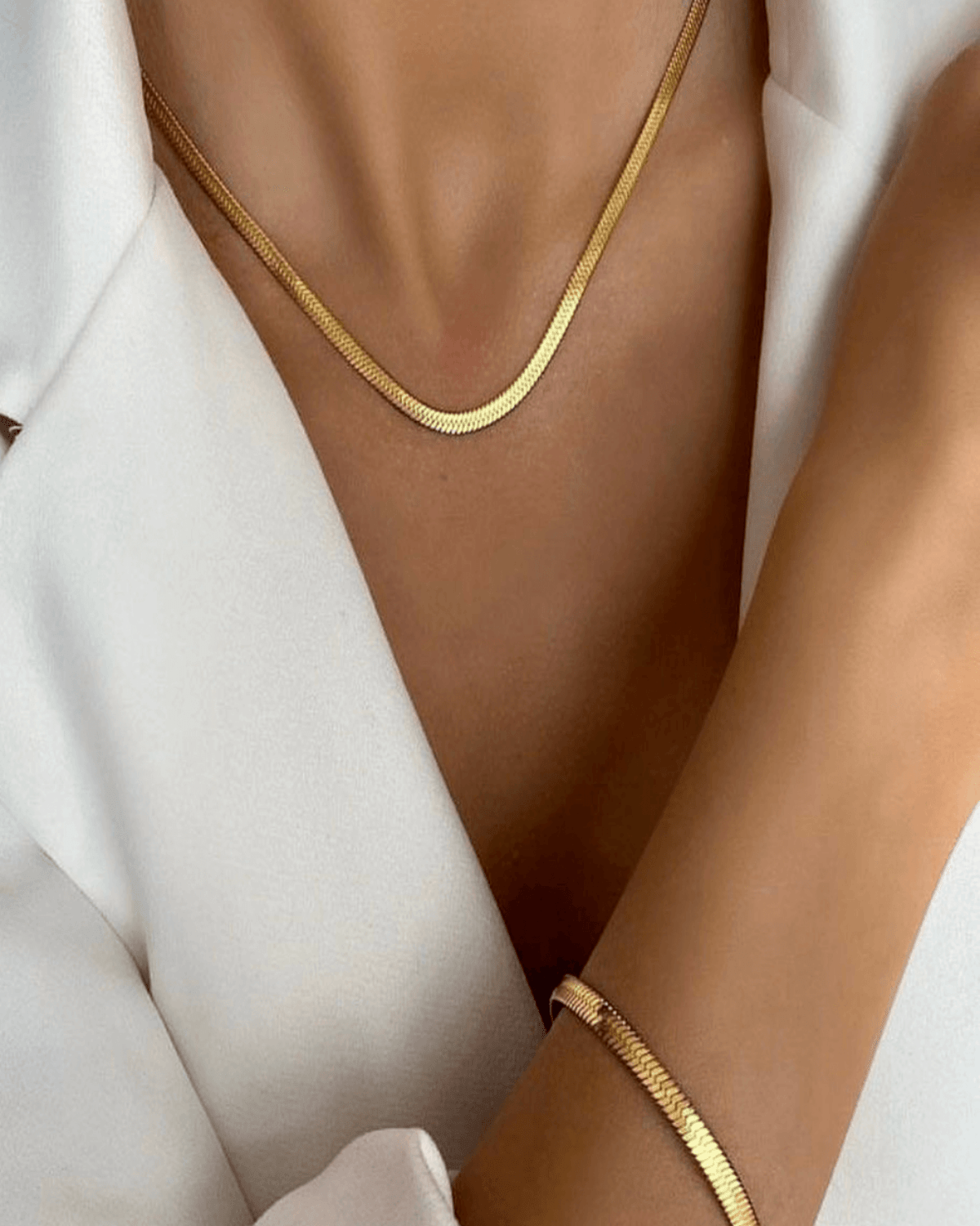 Best Trending Trendy Gold Herringbone Chain Necklace Bracelet Bundle Set Jewelry Gift on Sale for Women, Lady, Mother, Wife