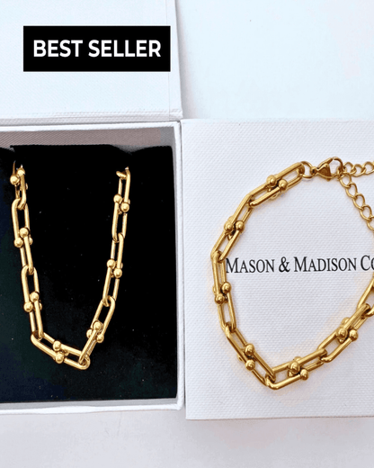 Best Trending Trendy Gold Link Chain Necklace Bracelet Bundle Set Jewelry Gift on Sale for Women, Lady, Mother, Wife