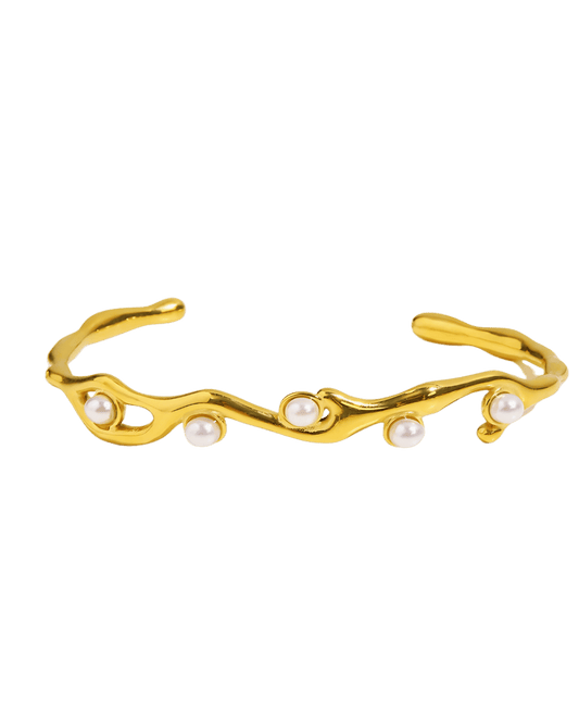 Best Trending Trendy Pearl Cuff Bracelet Jewelry Gift on Sale for Women, Lady, Mother, Wife 18K Yellow Gold