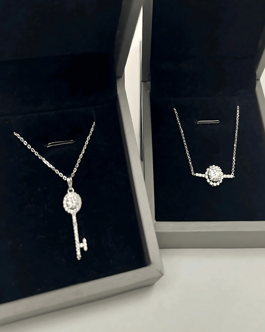 Diamond Pendant Necklace Bracelet Jewelry Bundle Set - Key